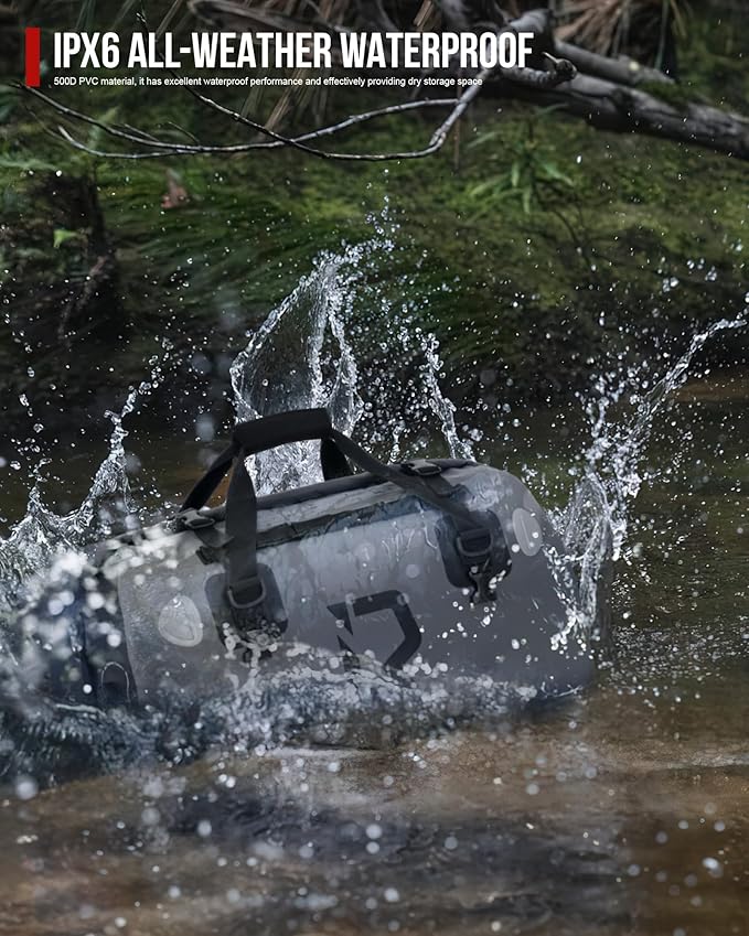 BORLENI Waterproof Motorcycle Dry Duffel Bag Luggage Tail Bag with Large Storage Space,Roll Top Closure, Shoulder Straps, Inner Pocket and Mesh Pocket for Motorcycling Travel Camping (Grey,50L)-StrideForce Fitness