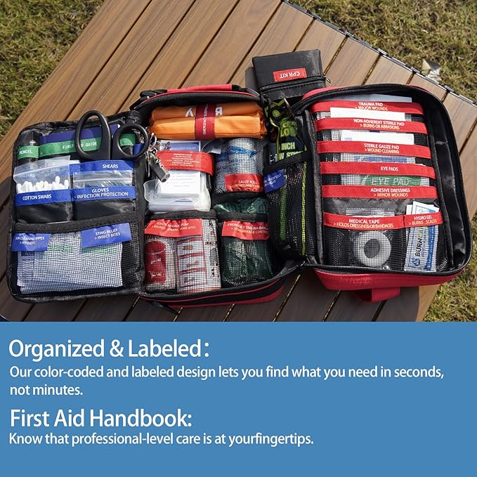 Comprehensive First Aid Kit, Premium Emergency Trauma Kits with Shoulder Strap for Car Camping Gear, Labelled Compartments Survival Kit, Home Essentials, Outdoor Emergency Medical Supplies -324 Piece-StrideForce Fitness