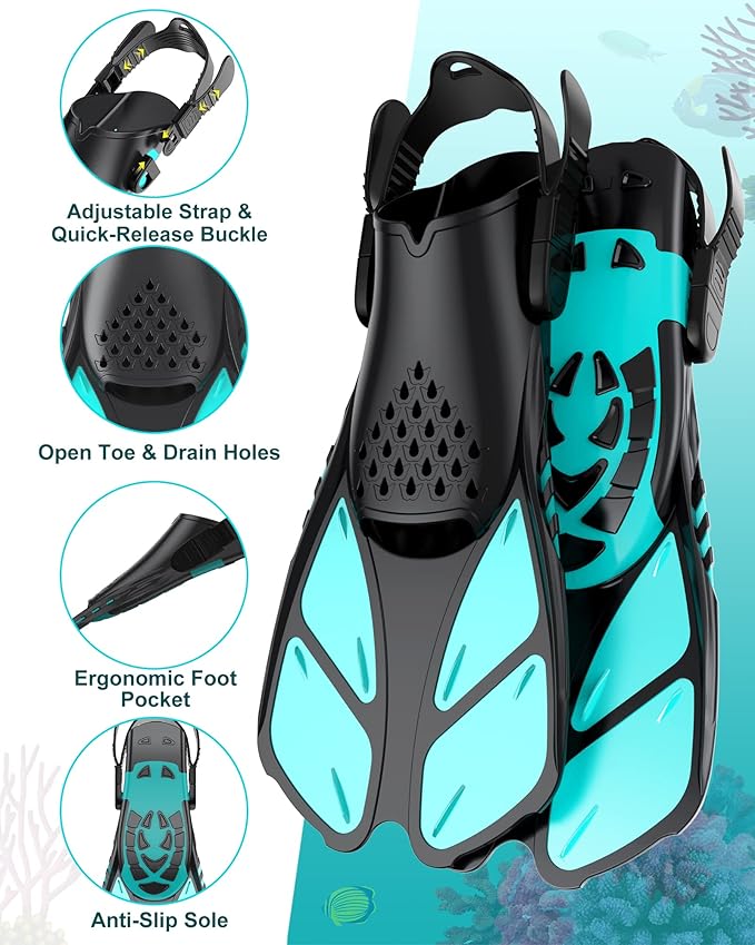Mask Fins Snorkeling Gear for Adults, Full Face Snorkel Mask & Adjustable Swim Fins Snorkel Set, Panoramic View Snorkel Mask Dry Top Anti-Fog Anti-Leak-StrideForce Fitness