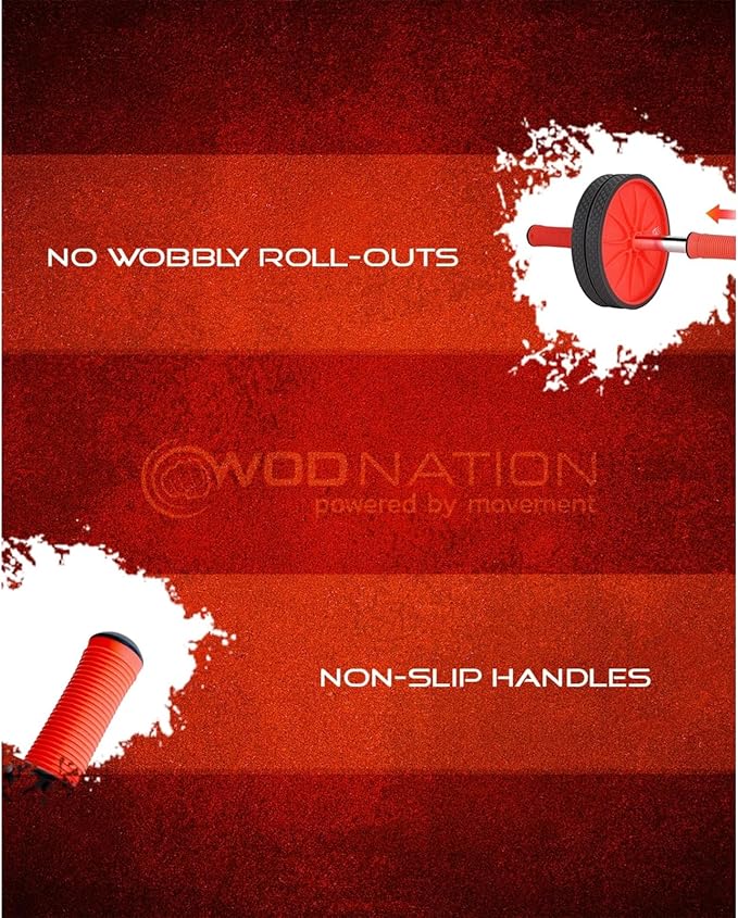 WOD Nation Ab Roller - Black & Red, Modern Core Fitness Equipment for Home Gym & Travel - Ab Wheel for Workout & Core Stability-StrideForce Fitness