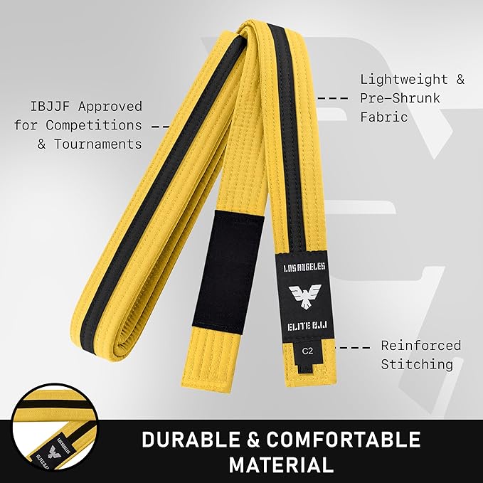Elite Sports Kids Brazilian Jiu Jitsu Belts Preshurunk Martial Arts Youth BJJ Belts for Girls & Boys with BJJ Ranking Stripes-StrideForce Fitness