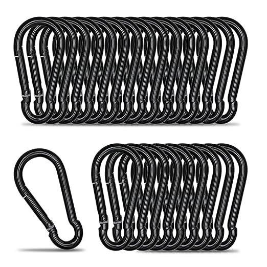 KINLINK 25 Pack Black Carabiner Clip, 1.97 inch Heavy Duty Spring Snap Hook, Small Caribeener Clips for Outdoor Camping, Swing Set, Hammock, Hiking Travel, Fishing, Quick Link Keychain-StrideForce Fitness