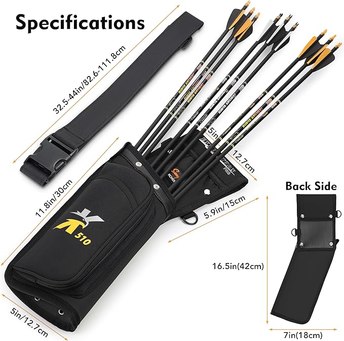 SUNYA X510 Field & Competition Hip Arrow Quiver | 3-Slot Noise-Free Archery Quiver with Sturdy Storage System (42x18cm)-StrideForce Fitness