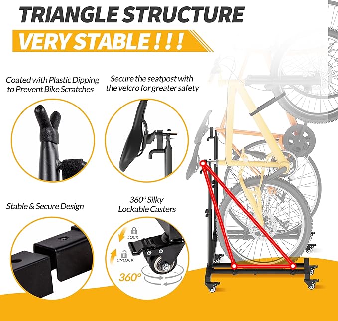 Vertical Bike Stands (2 Pack)，Standing Bike Rack for Garage Floor，Upright Bicycle Floor Stand Indoor Bike Holder with Adjustable Height for Garage & Apartment - for Wheels Sizes up to 29”-StrideForce Fitness