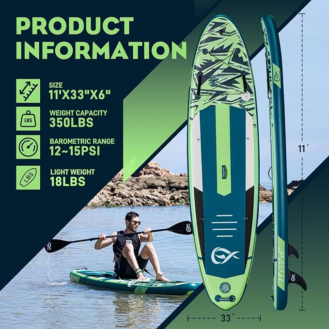 InnoExpo 11' Inflatable Stand Up Paddle Boards with Premium Accessories, Wide Stable SUP Paddle Board Design, Non-Slip Comfort Deck for Youth & Adults-StrideForce Fitness