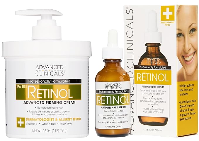 Advanced Clinicals Retinol Body Lotion + Retinol Serum 2PC Skincare Set For Women & Men Helps Diminish Appearance Of Crepey Skin | Face Serum & Body Cream Visibly Improves Look Of Wrinkles & Sagging-StrideForce Fitness