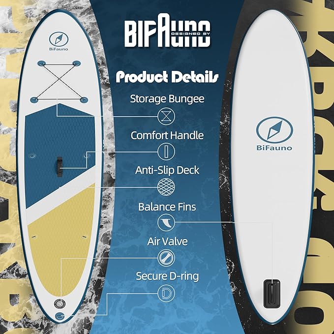 Inflatable Stand Up Paddle Board with SUP Accessories & Backpack. Paddle Boards for Adults. Non-Slip Deck, Wide Stance, Bottom Fin, Double Action Pump.-StrideForce Fitness