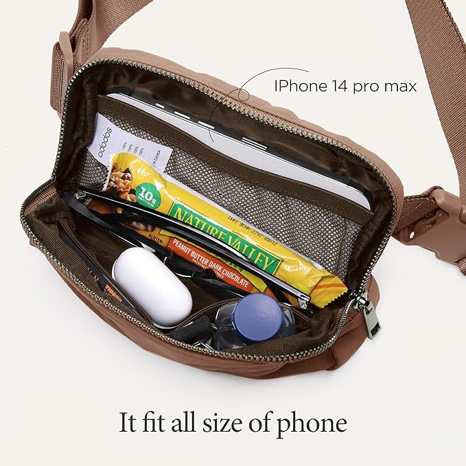 ODODOS Unisex Mini Belt Bag with Adjustable Strap Small Fanny Pack for Workout Running Traveling Hiking, Brown-StrideForce Fitness