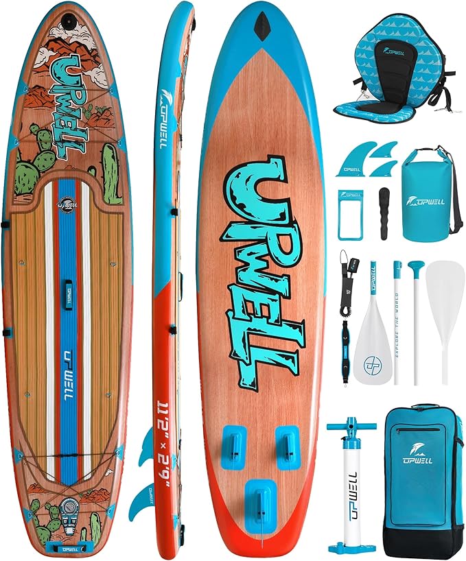 UPWELL 11’6”/11'2”/11'/10'8”/10'6”/10'2” Inflatable Stand Up Paddle Board with sup Accessories Including Backpack, Repairing Kits, Non-Slip Deck, Leash, 3 Fins, Paddle and Hand Pump-StrideForce Fitness