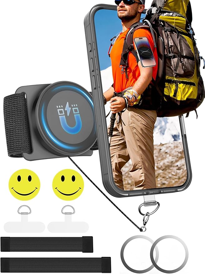 TOPGO [2 Generation Upgrad] Running Phone Holder for iPhone [360° Rotatable & Built-in Retractable Rope] Magnetic Wrist Phone Holder, Magsafe Armband for iPhone 17 Pro and Android (Black, 2 Straps)-StrideForce Fitness