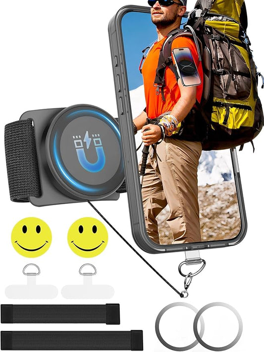 TOPGO [2 Generation Upgrad] Running Phone Holder for iPhone [360° Rotatable & Built-in Retractable Rope] Magnetic Wrist Phone Holder, Magsafe Armband for iPhone 17 Pro and Android (Black, 2 Straps)-StrideForce Fitness