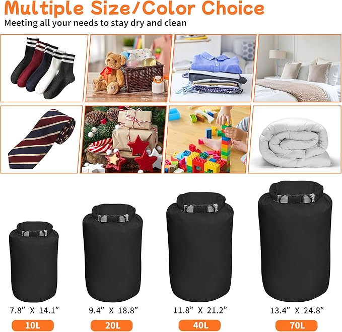 Desoto Waterproof Dry Bag 2 packs, 2L/5L/10L/20L/40L/70L Dry Sack Lightweight Portable, Dry Storage Bag to Keep Gear Dry Clean for Kayaking, Gym, Hiking, Swimming, Camping-StrideForce Fitness