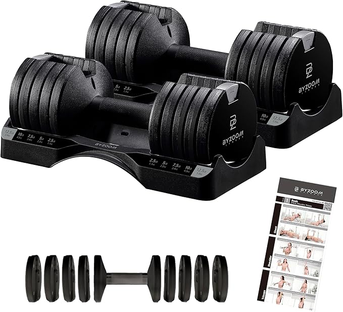 Adjustable Dumbbell – 12.5/25lb Single Unit OR Set of 2 – 5-in-1 Adjustable Weight for Home Gym, Strength Training & Fitness Workouts, White OR Black-StrideForce Fitness