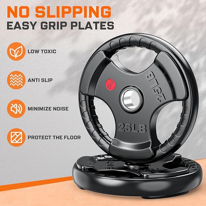 XDDIAS Rubber Weight Plates for Barbell, 2-Inch Olympic Grip Plate for Strength Training, Weightlifting and Bodybuilding in Home & Gym, Solid Cast Iron Weight Plates Pair and Sets-StrideForce Fitness