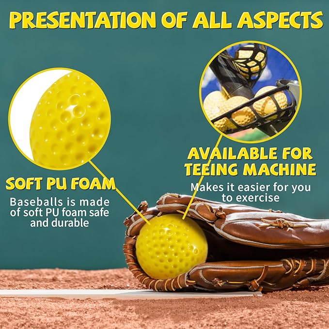 Bucket Pitching Machine Baseballs 24/36 Pack - 60 MPH High Bouncy Yellow Dimpled Practice Balls | Lightweight & Durable for Batting/Fielding Training | Indoor/Outdoor All Ages-StrideForce Fitness