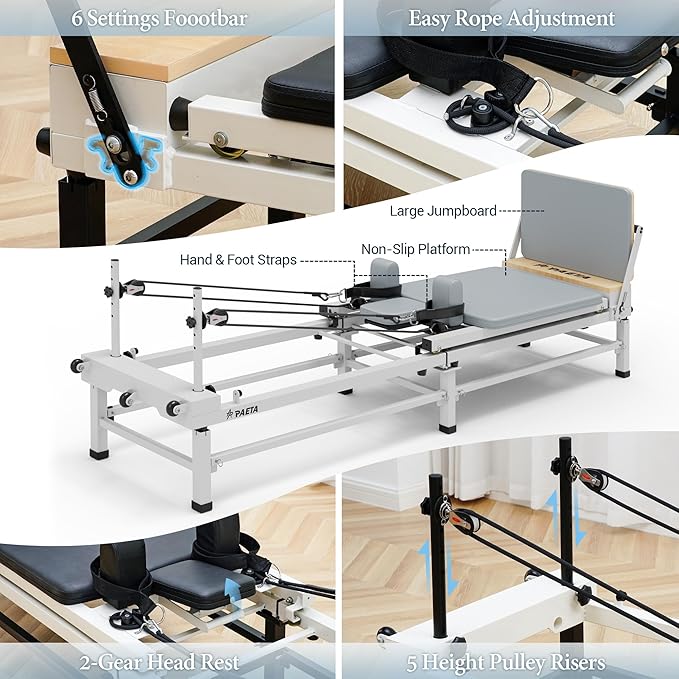 PAETA Pilates Reformer, 91" Foldable Reformer Pilates Machine with Adjustable Reformer Heights, Pilates Equipment with Piano Wire Spings and Jump Boards-StrideForce Fitness