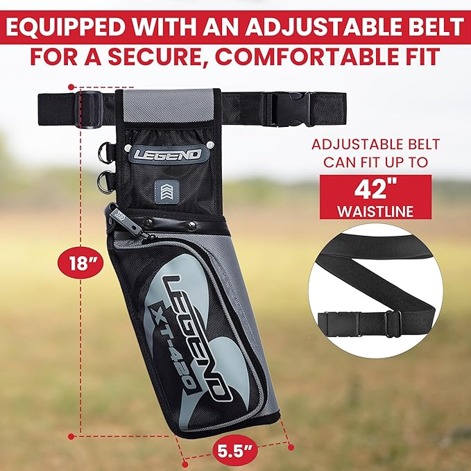 Legend XT420 Field Quiver - Left or Right-Handed Quiver Arrow Holder, Archery Quiver with 3 Arrow Tube, Durable Nylon Hip Quivers with Multiple Pockets for Archery Accessories, Score Card & Tools-StrideForce Fitness