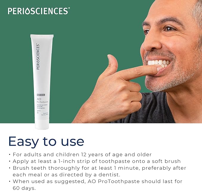 PerioSciences AO Pro Natural Toothpaste with Nano Hydroxyapatite, Remineralizing, Fluoride Free, SLS Free, Gluten Free 3 fl oz / 90ml - Pack of 2