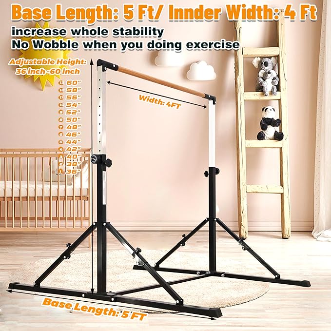4FT/5FT Gymnastic Bar Set Gymnastics Horizontal Bar Gymnastics Kip Bar for Kids Home Use-StrideForce Fitness