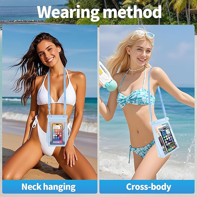 Large Waterproof Phone Pouch Floating, [Double Seals] IPX8 Waterproof Pouch for Beach Vacation, Cell Phone Dry Bag for iPhone Samsung Google All Phones Light Blue-StrideForce Fitness