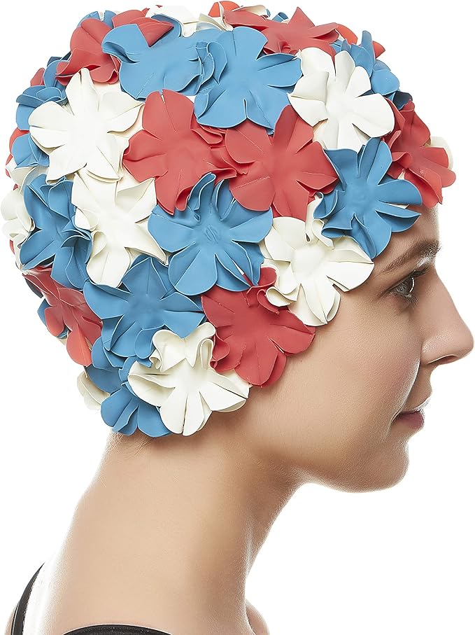 BEEMO Floral Petal Ladies Bathing Swim Cap Women Retro Swim Hat Long/Short Hair-StrideForce Fitness