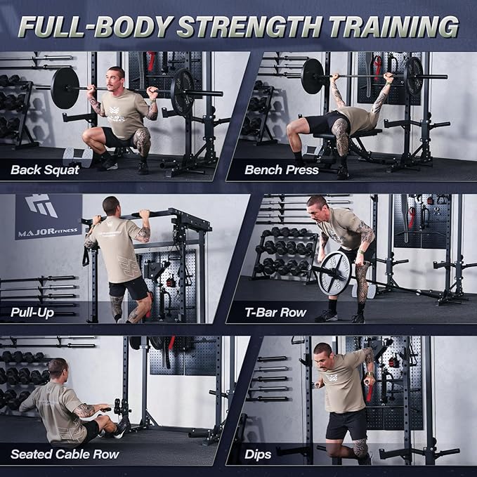 MAJOR FITNESS Drone3 Power Rack, Multi-Function Home Gym Squat Rack with Pull-Up Bar, Cable Crossover & J-Hooks, Heavy-Duty Steel Frame for Maximum Stability & Strength Training-StrideForce Fitness