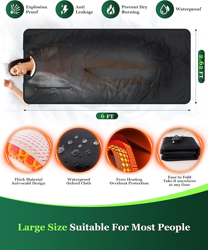 Sauna Blanket Infrared Sauna Blanket with Infrared Light, Sauna Bag for Relaxation and Wellness, Waterproof Infrared Heat Sauna Wrap-StrideForce Fitness