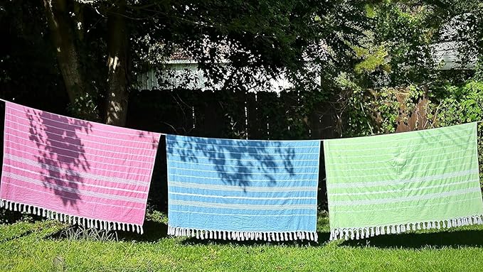 HAVLULAND Turkish Beach Towels Oversized -100% Turkish Cotton Super Soft Lightweight - Absorbent and Quick Drying Bath Towel - Sand Free Beach Towel - Turkish Towels for Adults (Blue, 12 Pack)-StrideForce Fitness