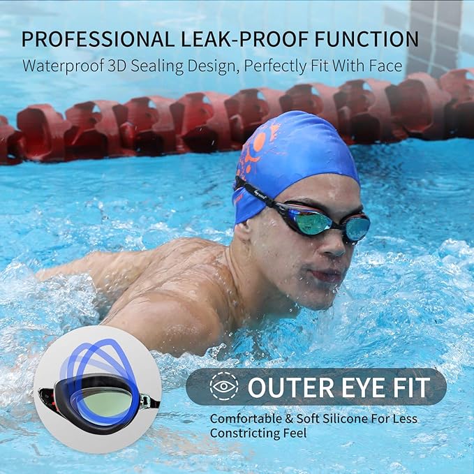Nearsighted Swim Goggles, Shortsighted Optical Swimming Goggles No Leaking Anti Fog UV Protection for Adult Men Women-StrideForce Fitness