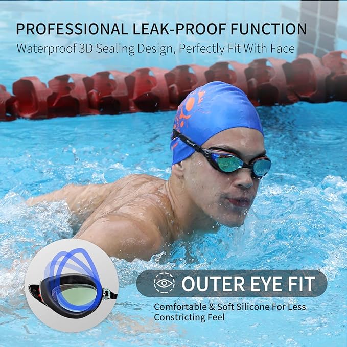Nearsighted Swim Goggles, Shortsighted Optical Swimming Goggles No Leaking Anti Fog UV Protection for Adult Men Women-StrideForce Fitness