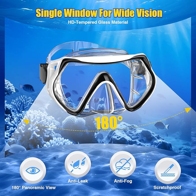 Snorkeling Gear, Dry Snorkel Set180° Panoramic Wide View,Anti-Fog Scuba Diving Mask, Professional Snorkeling Gear for Free Breathing, Swimming, Diving-StrideForce Fitness