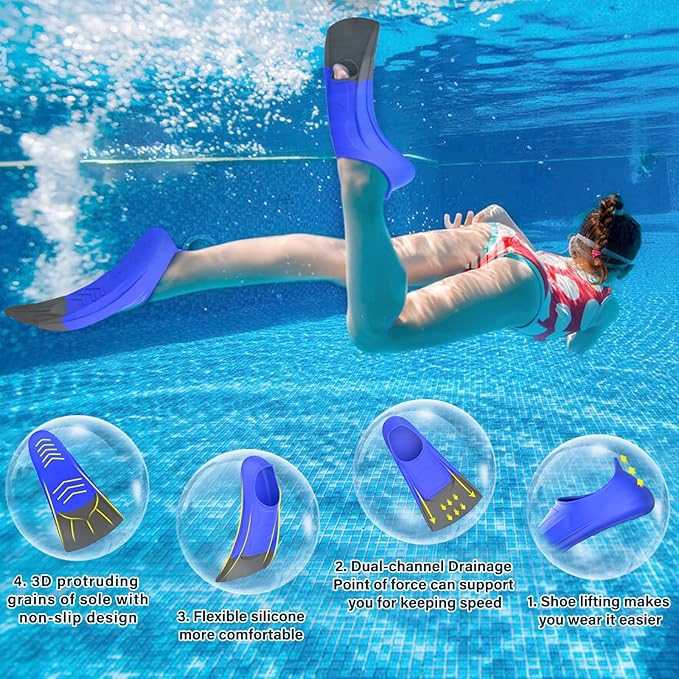 Gintenco Swim Fins, Kids Swim Training Fins for Lap Swimming, Travel Size Flippers with Mesh Bag, Silicone Swimming Fins for Kids Teens Adults Women Men-StrideForce Fitness