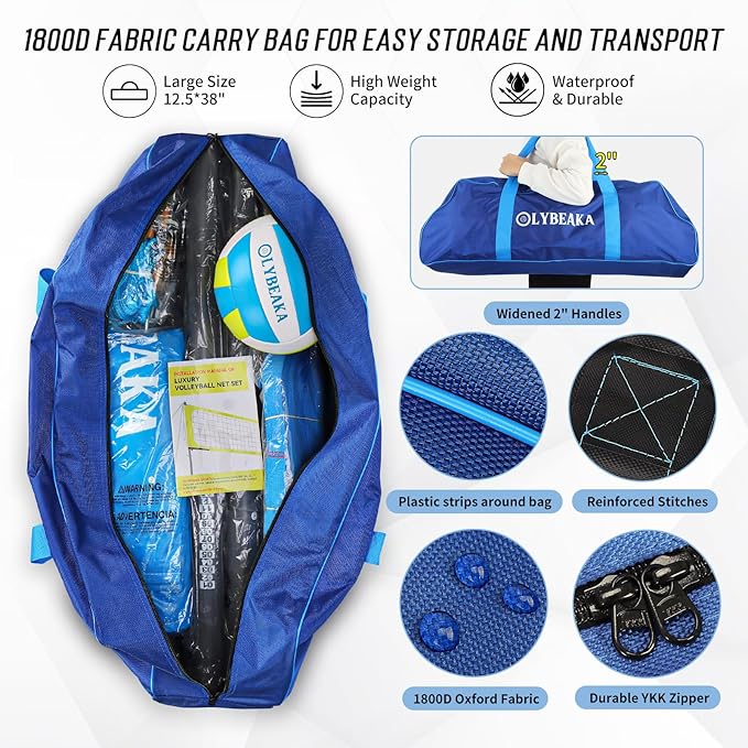 2025 Outdoor Professional Volleyball Net Set for Backyard Beach with Tetoron Net, Adjustable 2" Aluminum Poles, PU Volleyball,Carry Bag - Easy Setup & Anti-Sagg with 2 Tension Adjusters-StrideForce Fitness