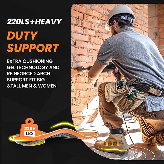 Bukihome Work Boot Insoles for Construction & Standing All Day - Heavy Duty Orthotic Shoe Inserts with Shock Absorption, Arch Support & Fatigue Reduction Durable Support Fits Work Boots -S-StrideForce Fitness