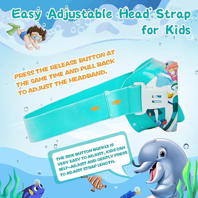 Kids Swim Goggles with Nose Cover, 180° Panoramic Snorkel Mask with Anti-Fog & Anti-Leak Design, Comfort Fabric Strap UV Protection Lens for Boys Girls Ages 3-15-StrideForce Fitness