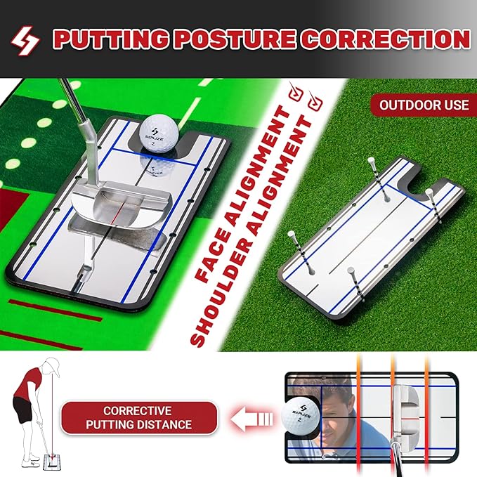 SAPLIZE Golf Putting Mat/Putting Green Mat - Adjustable Slope, Trajectory Tracking & Pong Game Modes | Indoor & Outdoor Use-StrideForce Fitness