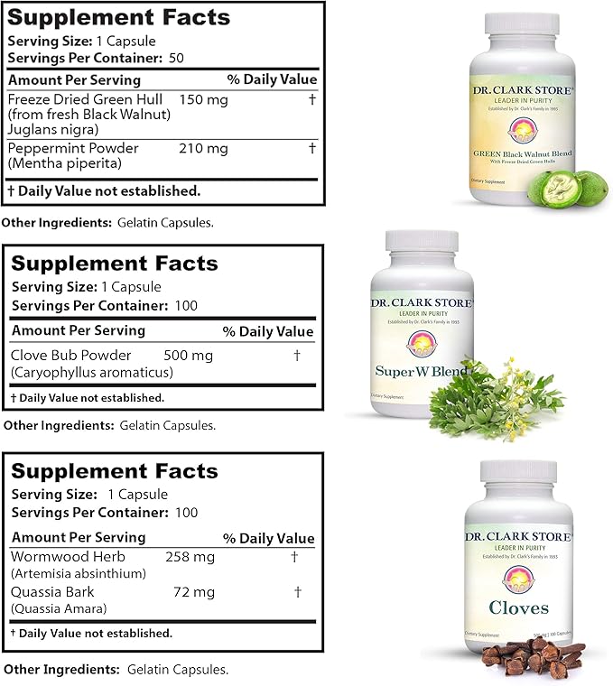 Dr. Clark Store Intestine Support & Cleanse Kit - with Freeze-Dried Green Black Walnut Hulls, Wormwood, and Cloves-Helps Maintain Optimum Intestinal Function-StrideForce Fitness