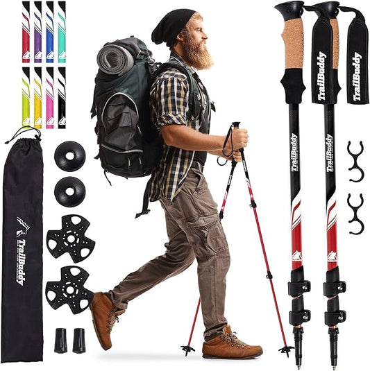 TrailBuddy Trekking Poles - Lightweight, Collapsible Hiking Poles for Snowshoe & Backpacking Gear - Pair of 2 Walking Sticks for Hiking, 7075 Aluminum with Cork Grip-StrideForce Fitness