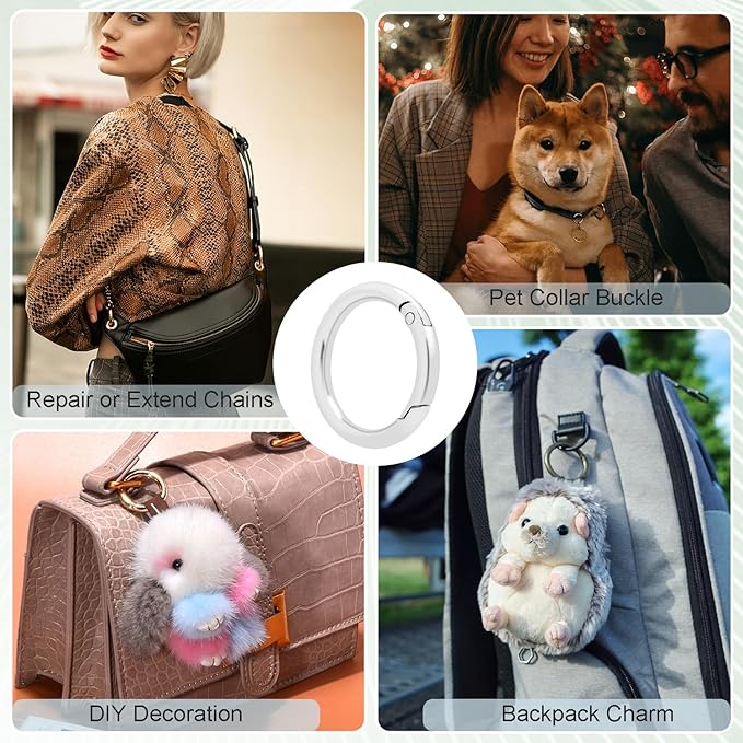 10Pack 1-1/4" Trigger Spring O Rings, Metal Round Carabiner Clip Snap Hook, Spring Keyring Buckles for Replacement Purse Strap, Paracord Lanyard Clips, Keychain Rings Hardware DIY Crafts Making-StrideForce Fitness