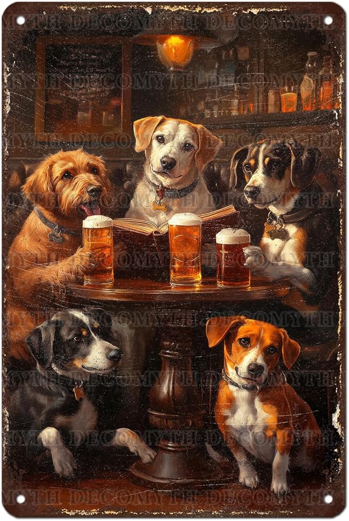 Vintage Dogs Tin Sign Retro Beer Metal Poster Funny Dog Lovers Wall Art Wall Decor for Kitchen Man Cave Shop Bar 12 * 8inch-StrideForce Fitness