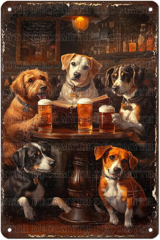 Vintage Dogs Tin Sign Retro Beer Metal Poster Funny Dog Lovers Wall Art Wall Decor for Kitchen Man Cave Shop Bar 12 * 8inch-StrideForce Fitness