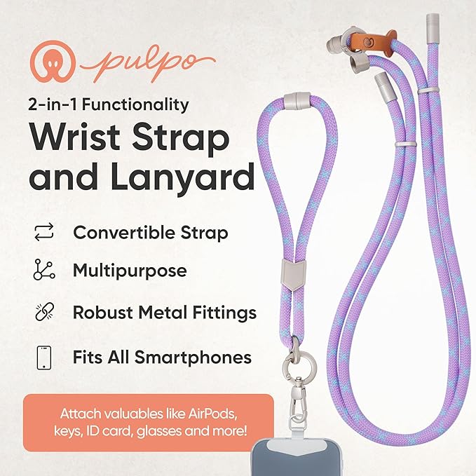 Pulpo 2-in-1 Cell Phone Wrist Strap and Lanyard Lavender & Blue - Anti Theft Phone Lanyard for Men & Women, Wrist Straps for Phones, Lanyards for Smartphones, Adjustable Cellphone Leash & Strap Tether-StrideForce Fitness