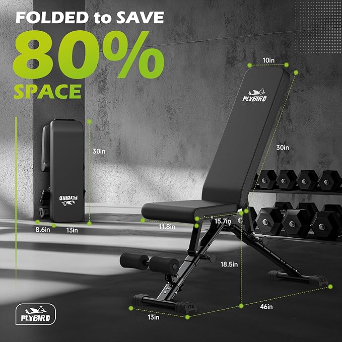 FLYBIRD Weight Bench, Adjustable Strength Training Bench for Full Body Workout with Fast Folding-New Version-StrideForce Fitness