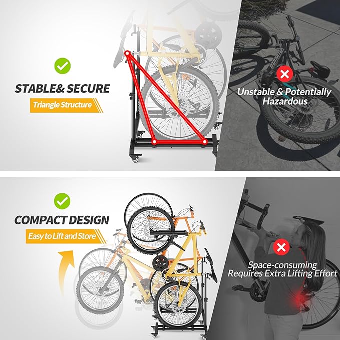 Vertical Bike Stands (2 Pack)，Standing Bike Rack for Garage Floor，Upright Bicycle Floor Stand Indoor Bike Holder with Adjustable Height for Garage & Apartment - for Wheels Sizes up to 29”-StrideForce Fitness