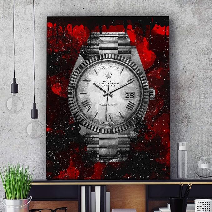 Luxury Watch Canvas Print Office Wall Decor Modern Art Pop Culture Decoration Inspiration Clock Timer Prints Framed Arts Walls Furniture (24" x 18")-StrideForce Fitness