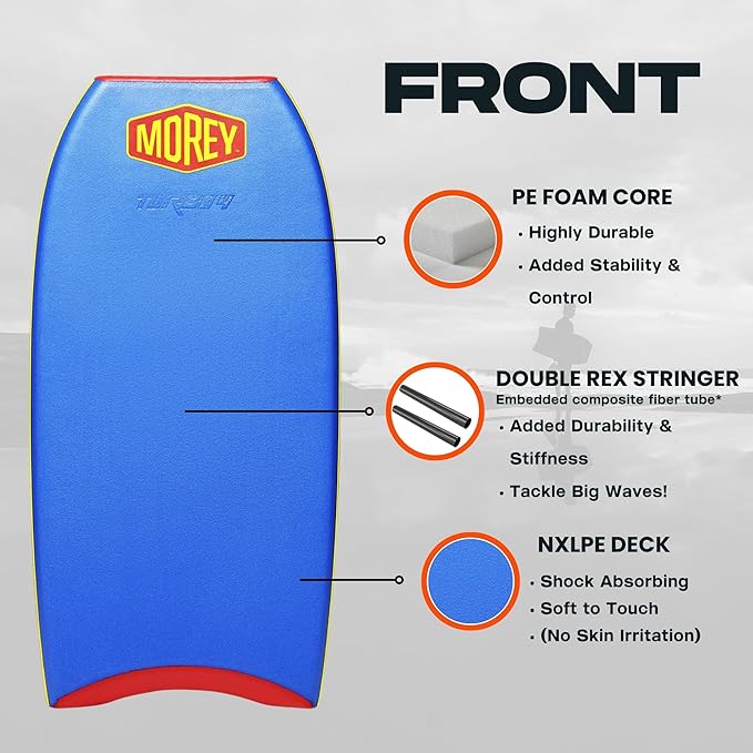MOREY® Bodyboard Turbo 4 Classic. The Original Body Boards for Beach; Dual Stringer, PE Core, & HDPE for Slick Bottom (2025 Model)-StrideForce Fitness