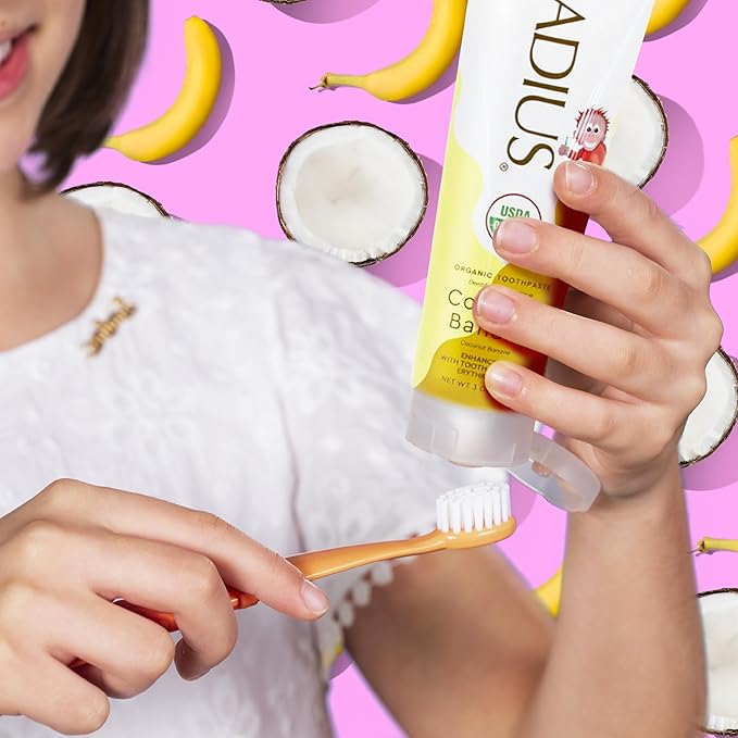 RADIUS Children's Toothpaste, Coconut Banana, 3 oz, Non-Toxic Chemical-Free Gluten-Free, Designed to Improve Gum Health & Prevent Cavities, Pack of 2