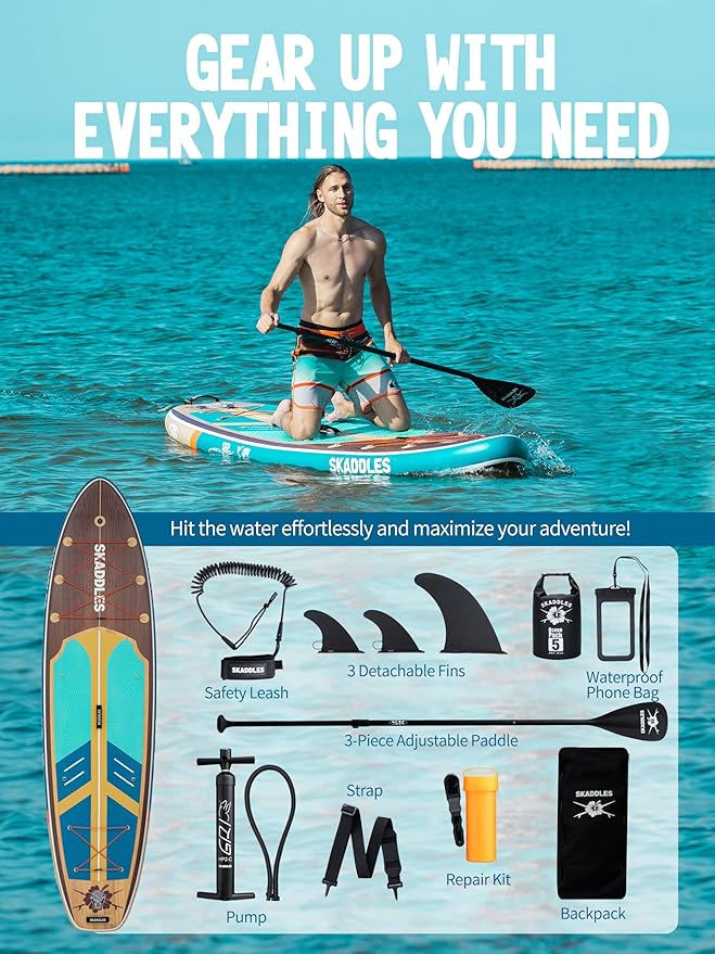 11' Inflatable Stand Up Paddle Board – Extra Wide SUP for Adults & Kids of All Skill Levels, Stable Paddleboard with Pump, Fins, Backpack, Accessories & Waterproof Phone Pouch-StrideForce Fitness