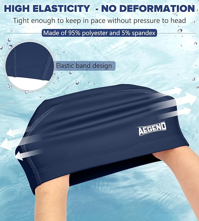 Aegend Fabric Swim Cap, Silicone Waterproof Layer - Breathable Cloth Swimming Cap, Keep Hair Dry with Hight Elasticity for Youth(8-16) Adult, 2 Sizes to Choose-StrideForce Fitness
