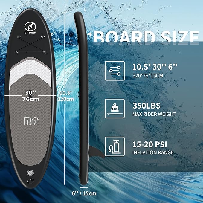 Inflatable Stand Up Paddle Board with SUP Accessories & Backpack. Paddle Boards for Adults. Non-Slip Deck, Wide Stance, Bottom Fin, Double Action Pump.-StrideForce Fitness